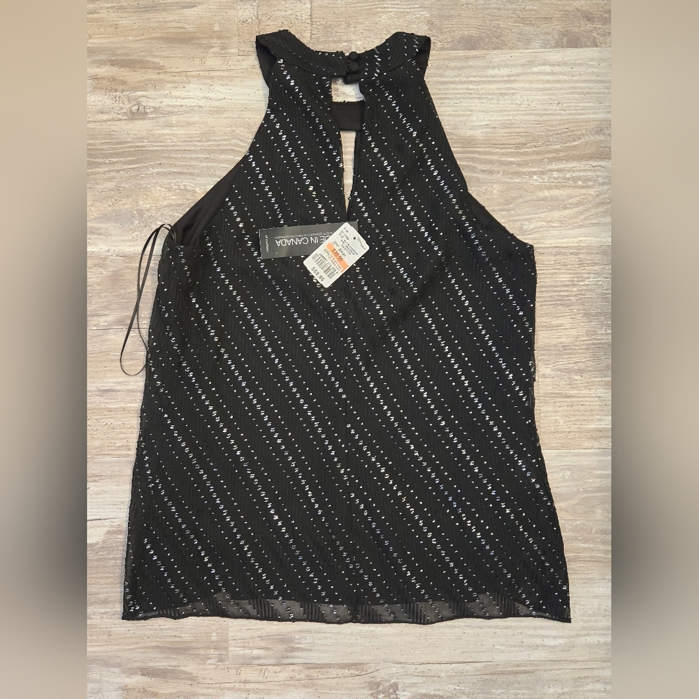 Black and Silver sleeveless halter blouse